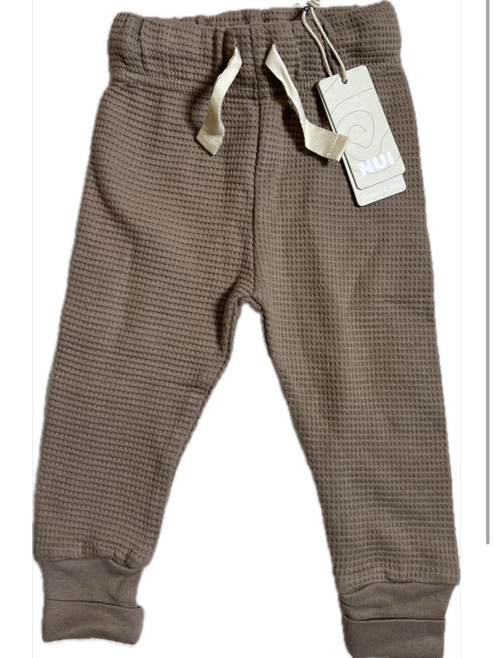 NWT NUI Organics 6-12M Baby Organic Cotton Fat Waffle Knit Leggings in Stucco